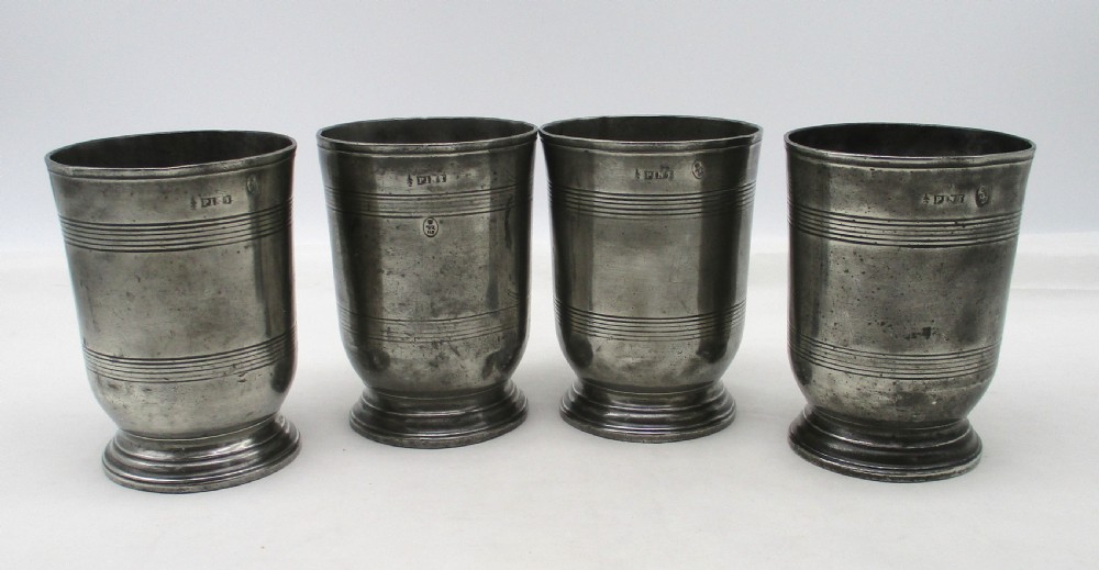 Fine Set of 4 19th Century Pewter Wine Beakers - Norwich Mark