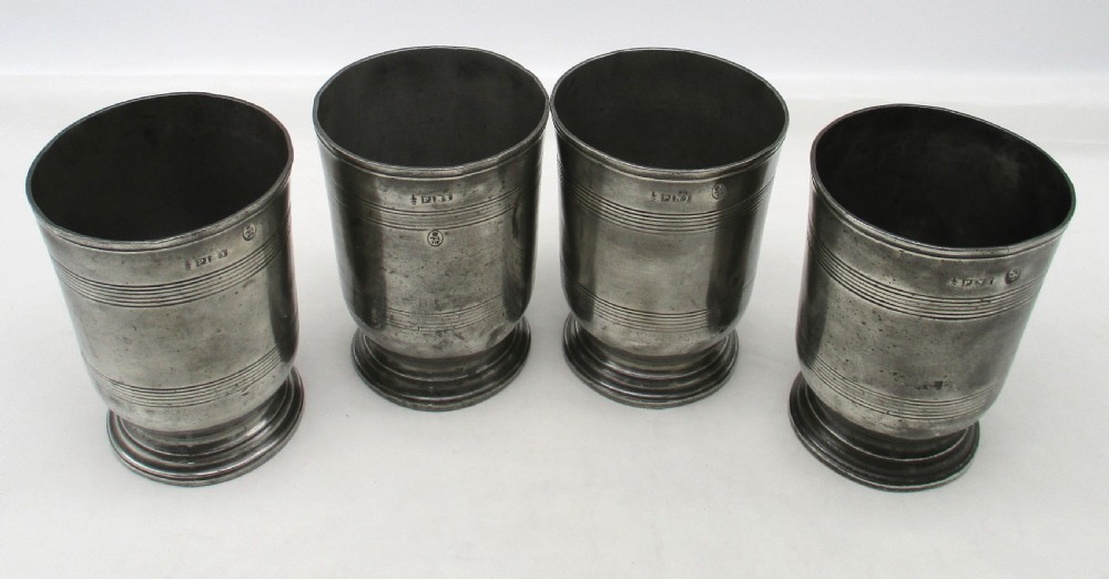 Fine Set of 4 19th Century Pewter Wine Beakers - Norwich Mark View II