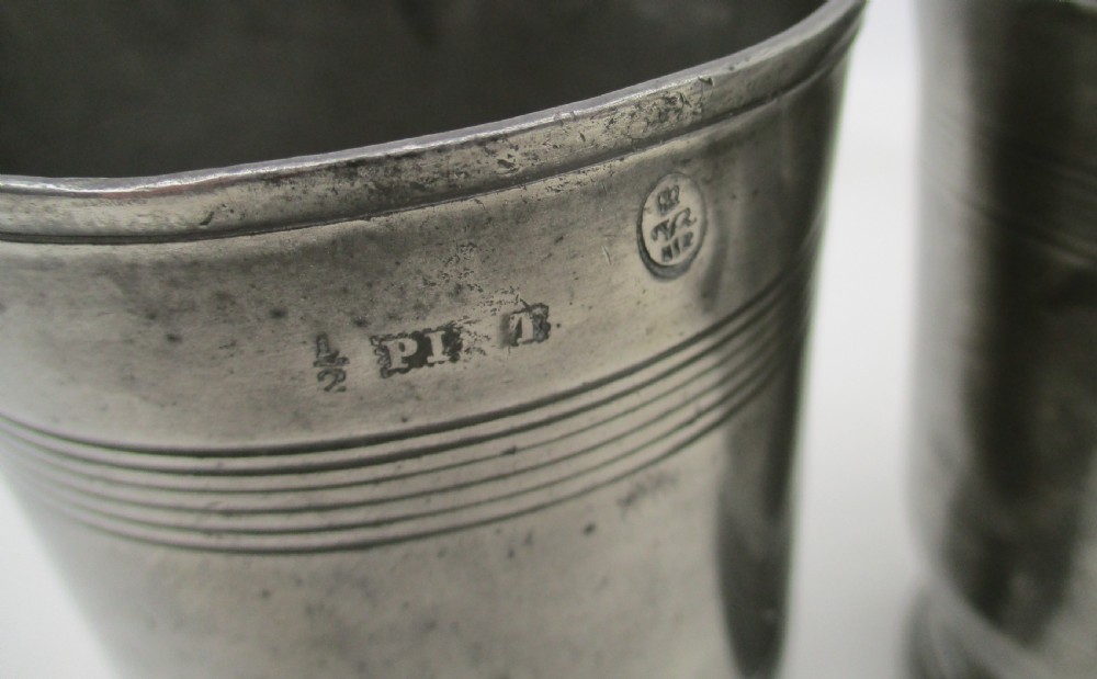 Fine Set of 4 19th Century Pewter Wine Beakers - Norwich Mark View III