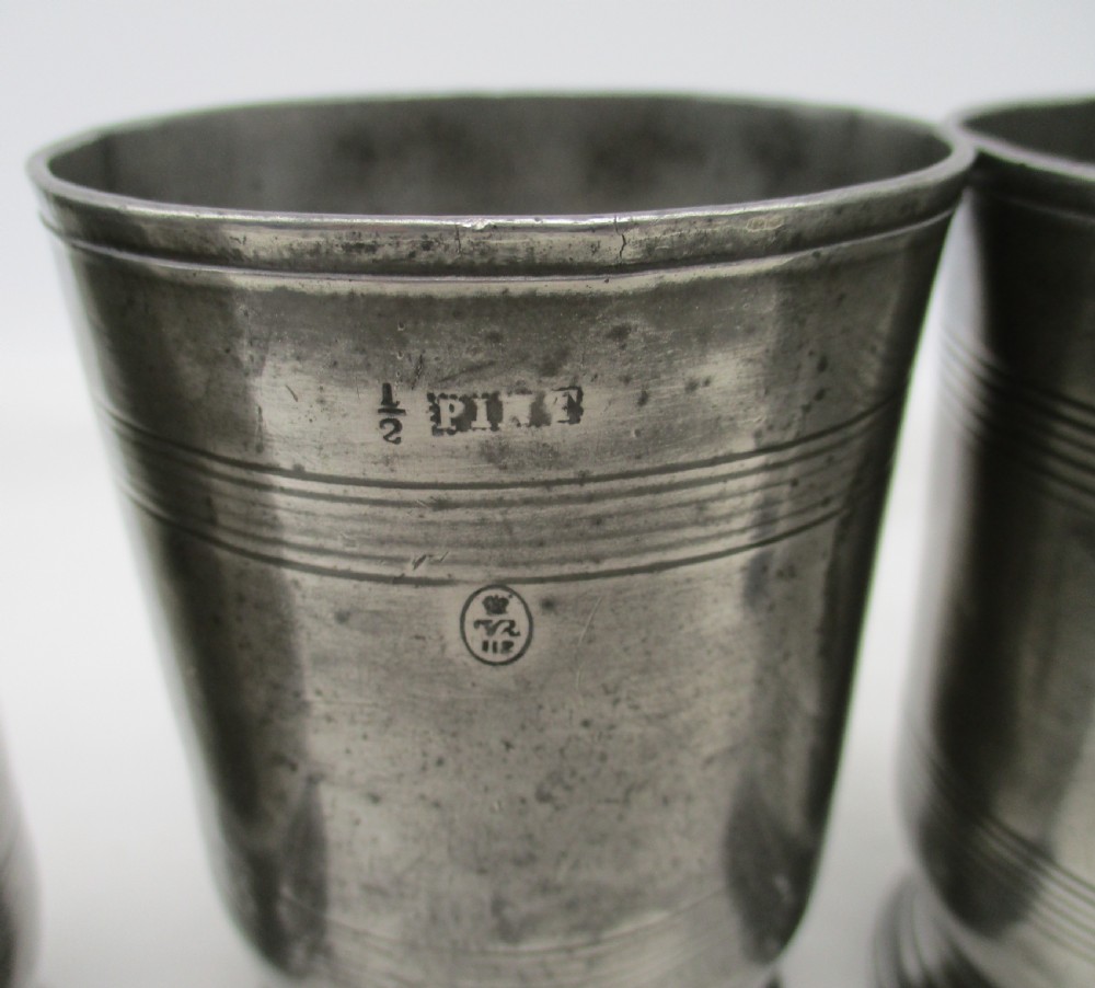 Fine Set of 4 19th Century Pewter Wine Beakers - Norwich Mark View IV