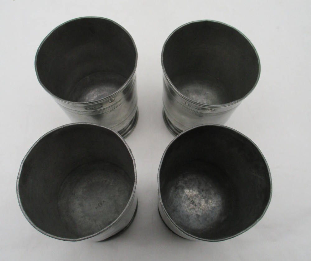 Fine Set of 4 19th Century Pewter Wine Beakers - Norwich Mark View V
