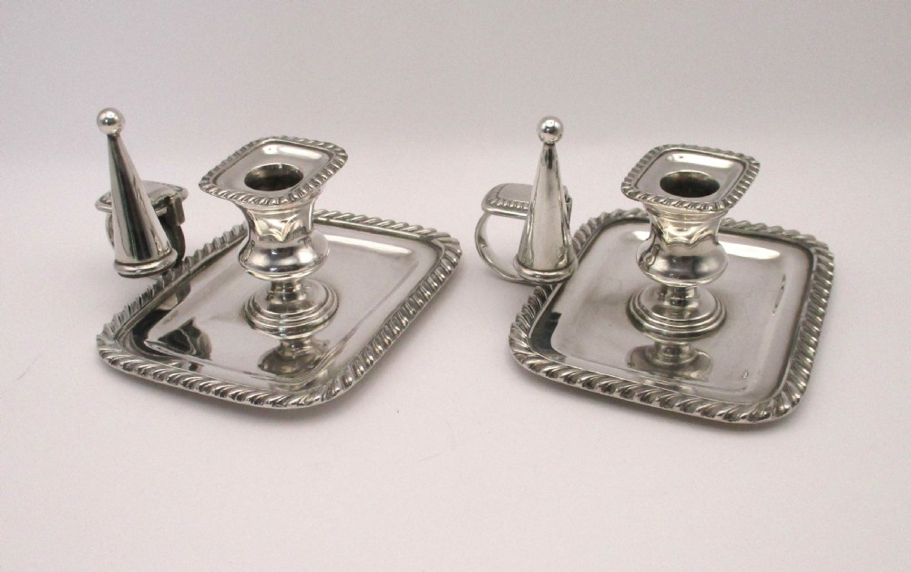 Good Pair of Miniature Silver Plated Chamber Candlesticks
