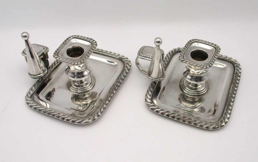 Good Pair of Miniature Silver Plated Chamber Candlesticks View II