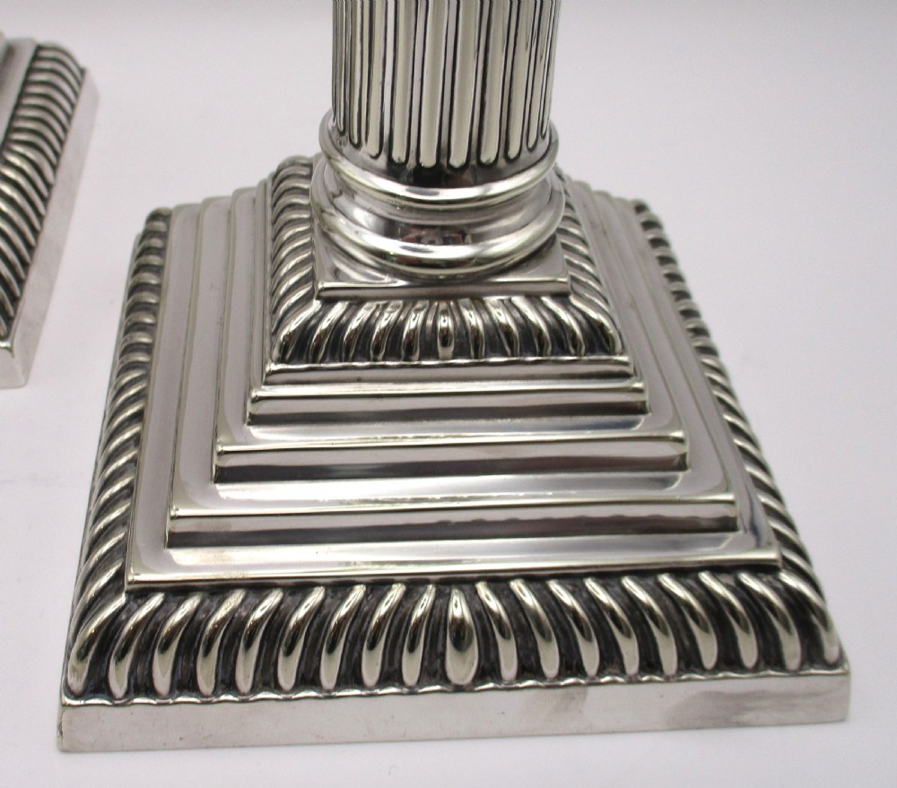 Pair of Silver Plated Column Candlesticks by Mappin & Webb View III