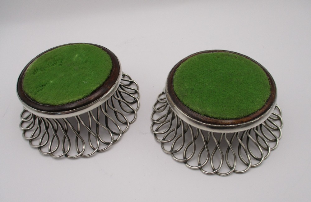 Small Pair of Old Sheffield Plated Wirework Glass Coasters View III