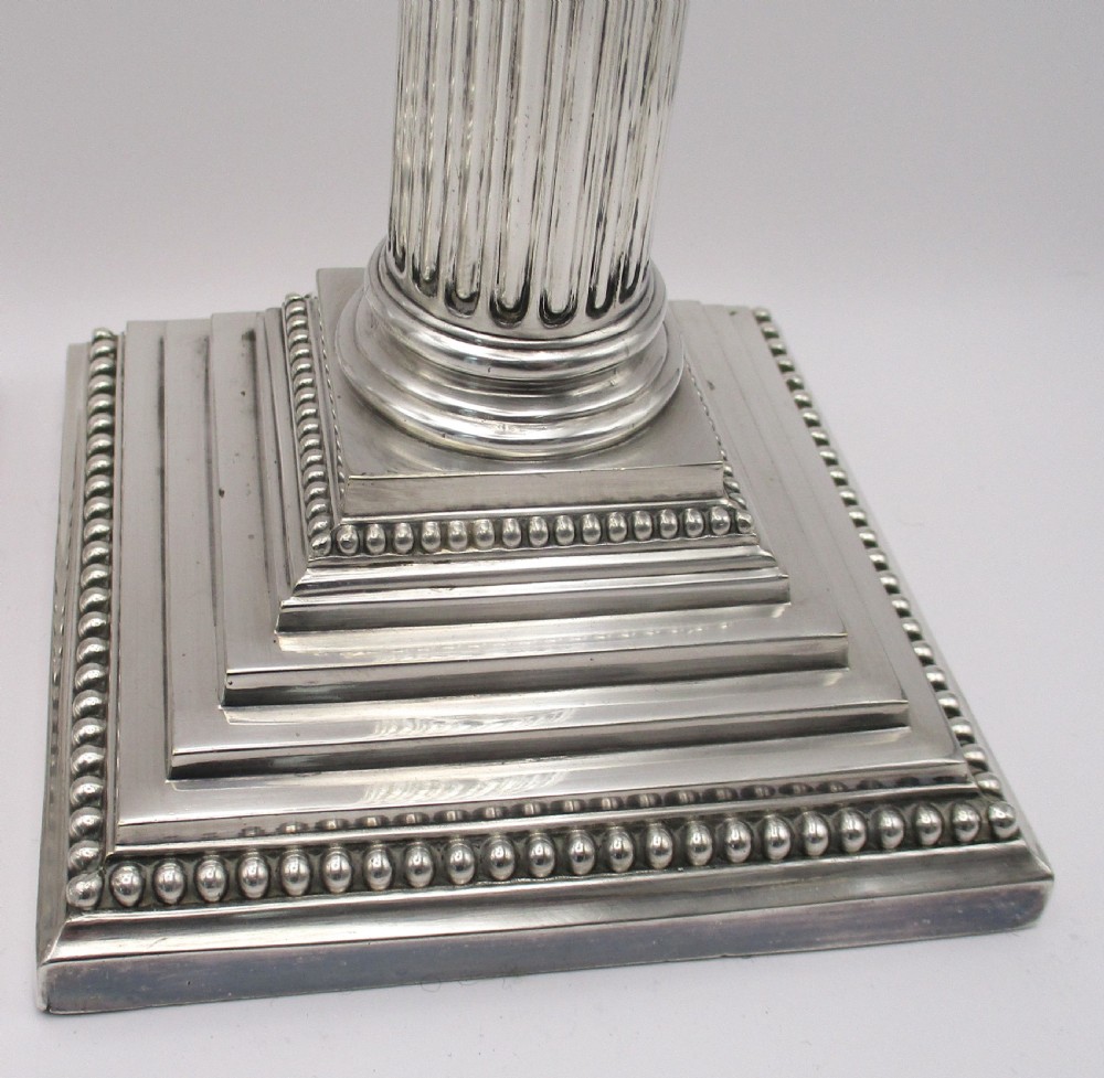 Tall Silver Plated Column Candlesticks by Mappin Bros View III
