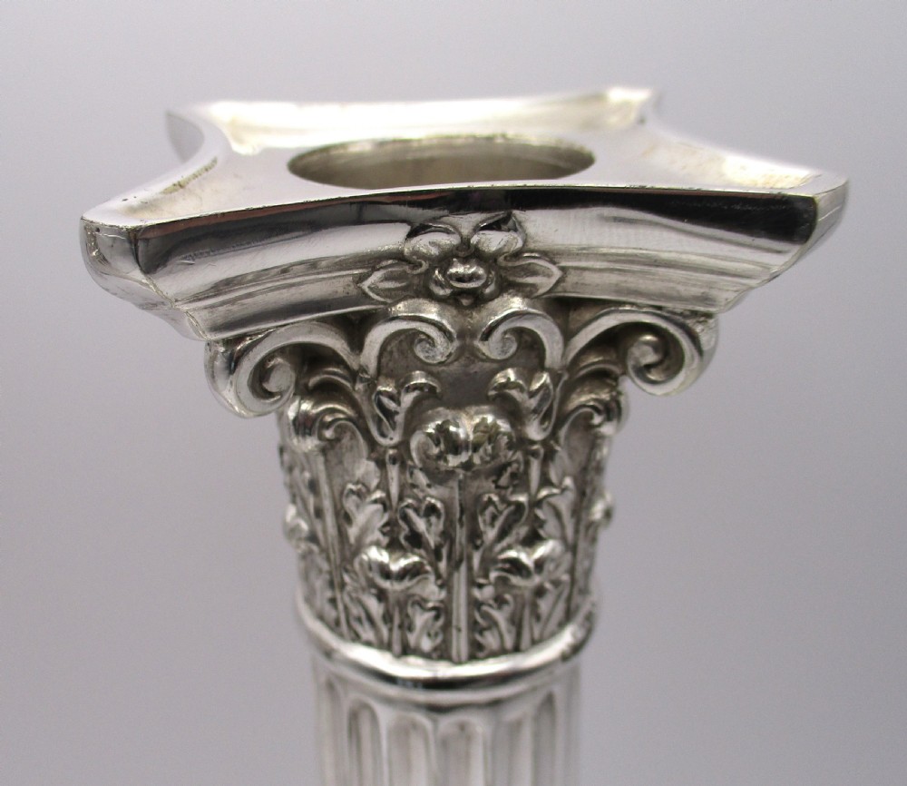 Tall Silver Plated Column Candlesticks by Mappin Bros View V