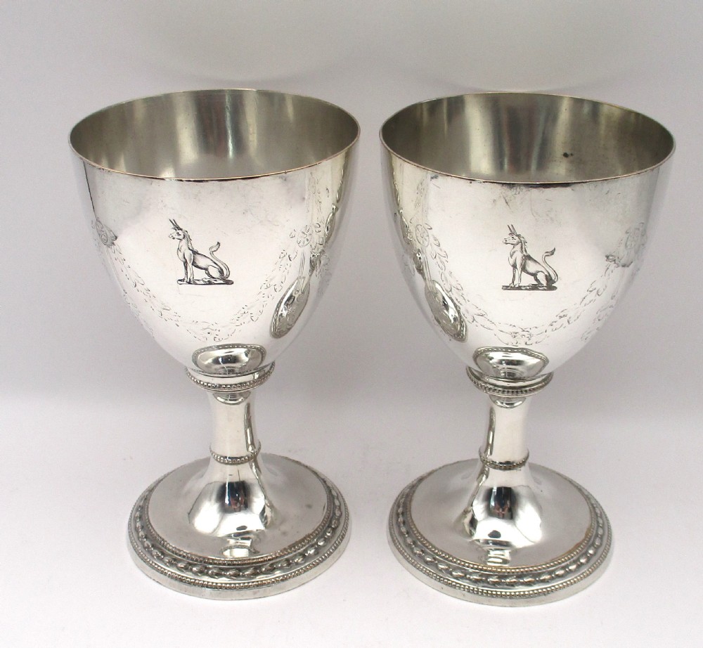 Fine Pair of Old Sheffield Plated Wine Goblets c1790