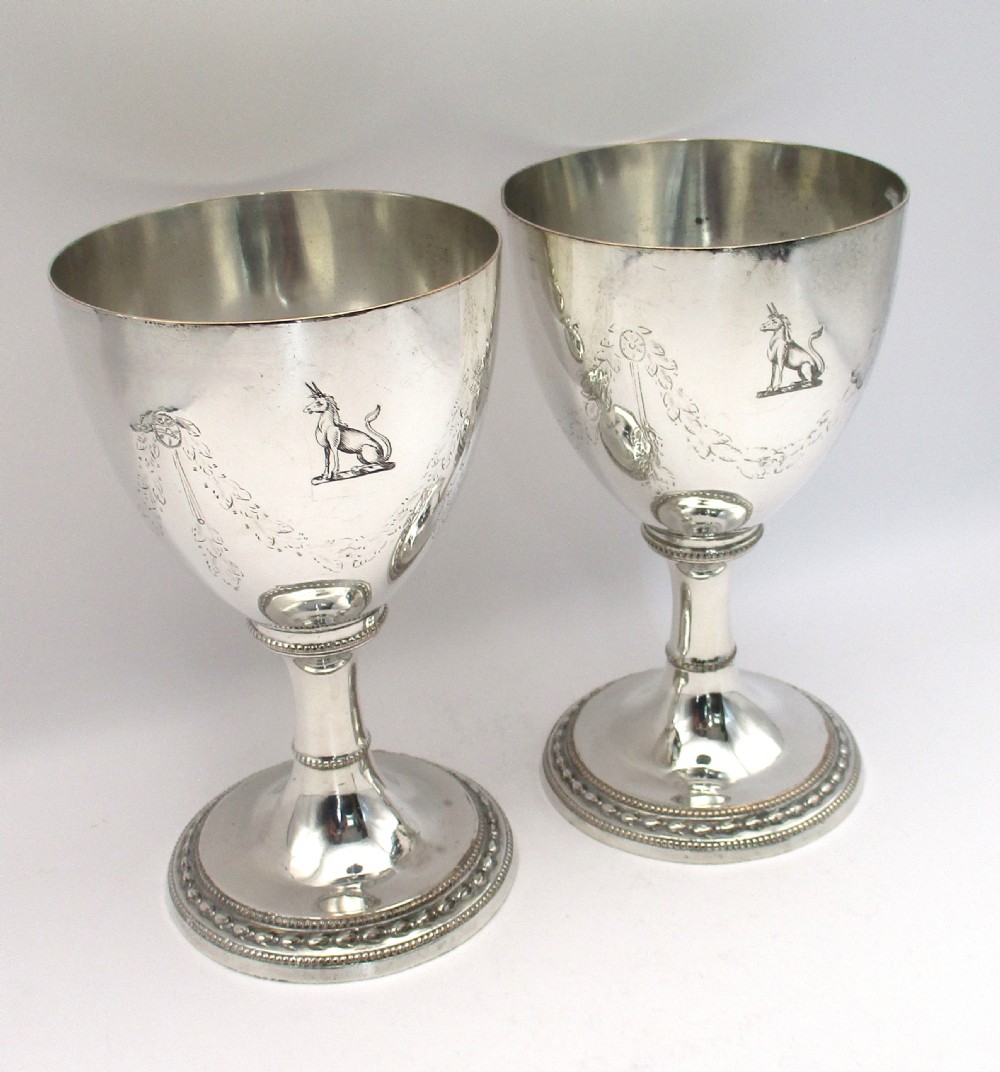 Fine Pair of Old Sheffield Plated Wine Goblets c1790 View II