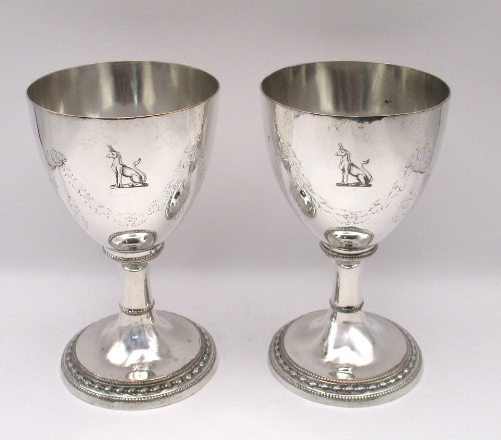 Fine Pair of Old Sheffield Plated Wine Goblets c1790 View III