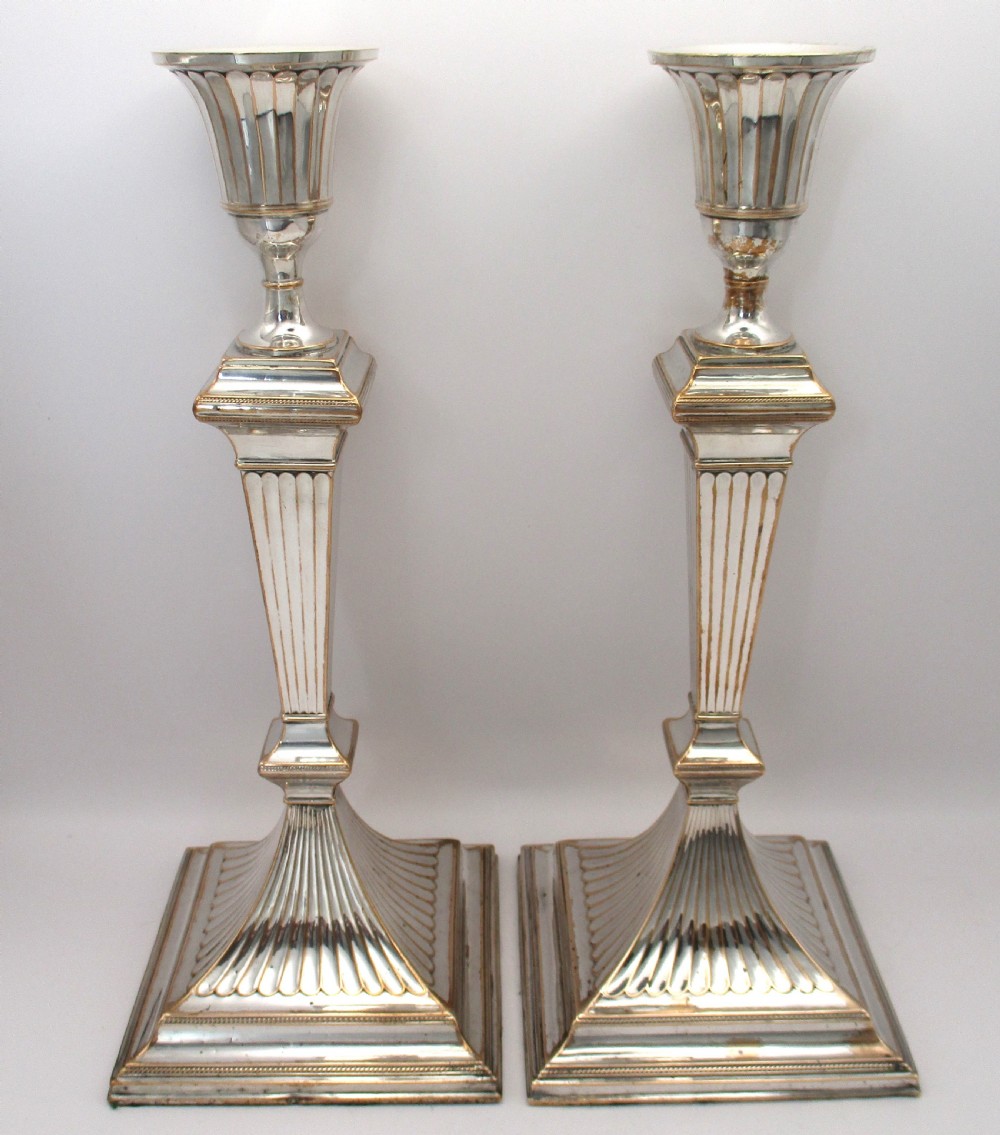 Tall Pair of Old Sheffield Plated Candlesticks