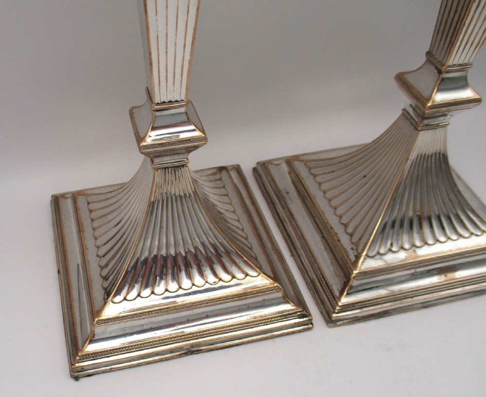 Tall Pair of Old Sheffield Plated Candlesticks View III