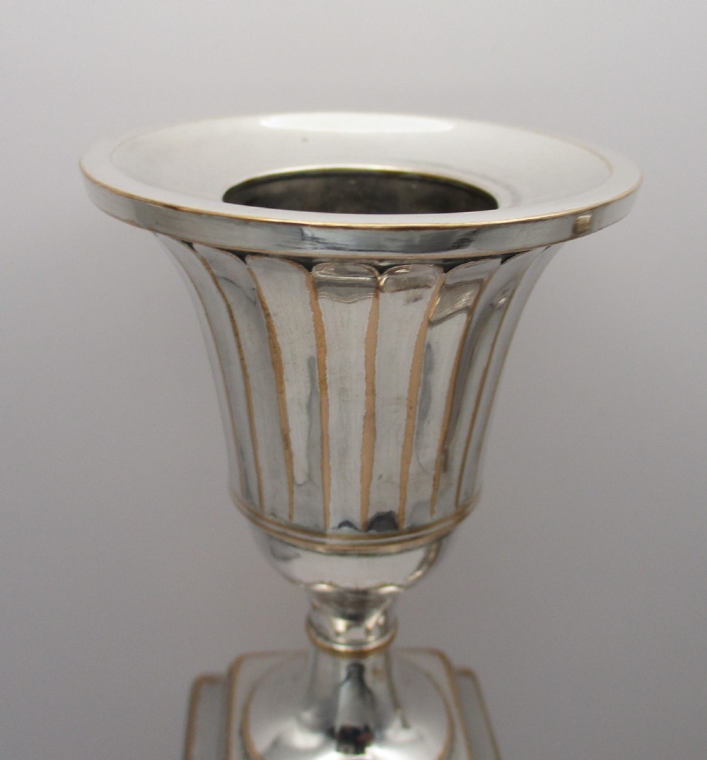 Tall Pair of Old Sheffield Plated Candlesticks View IV