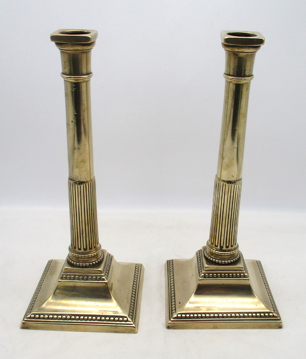 Pair of Early 19th Century Brass Column Candlesticks