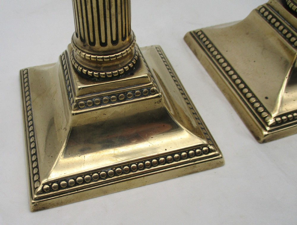 Pair of Early 19th Century Brass Column Candlesticks View III