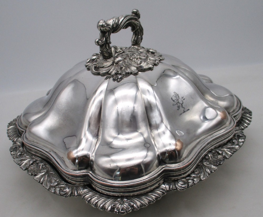 Fine Square Old Sheffield Plated Dome Topped Entree Dish/ Tureen View III