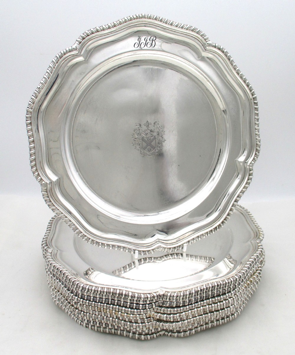 Rare Set of 12 Old Sheffield Plated Dinner Plates View X