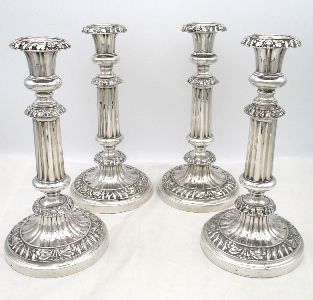 Good Set of 4 Old Sheffield Plated Extending Candlesticks