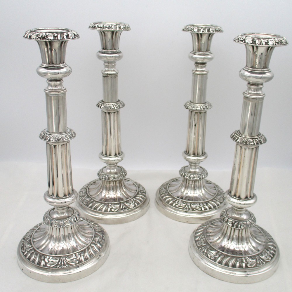 Good Set of 4 Old Sheffield Plated Extending Candlesticks View IV