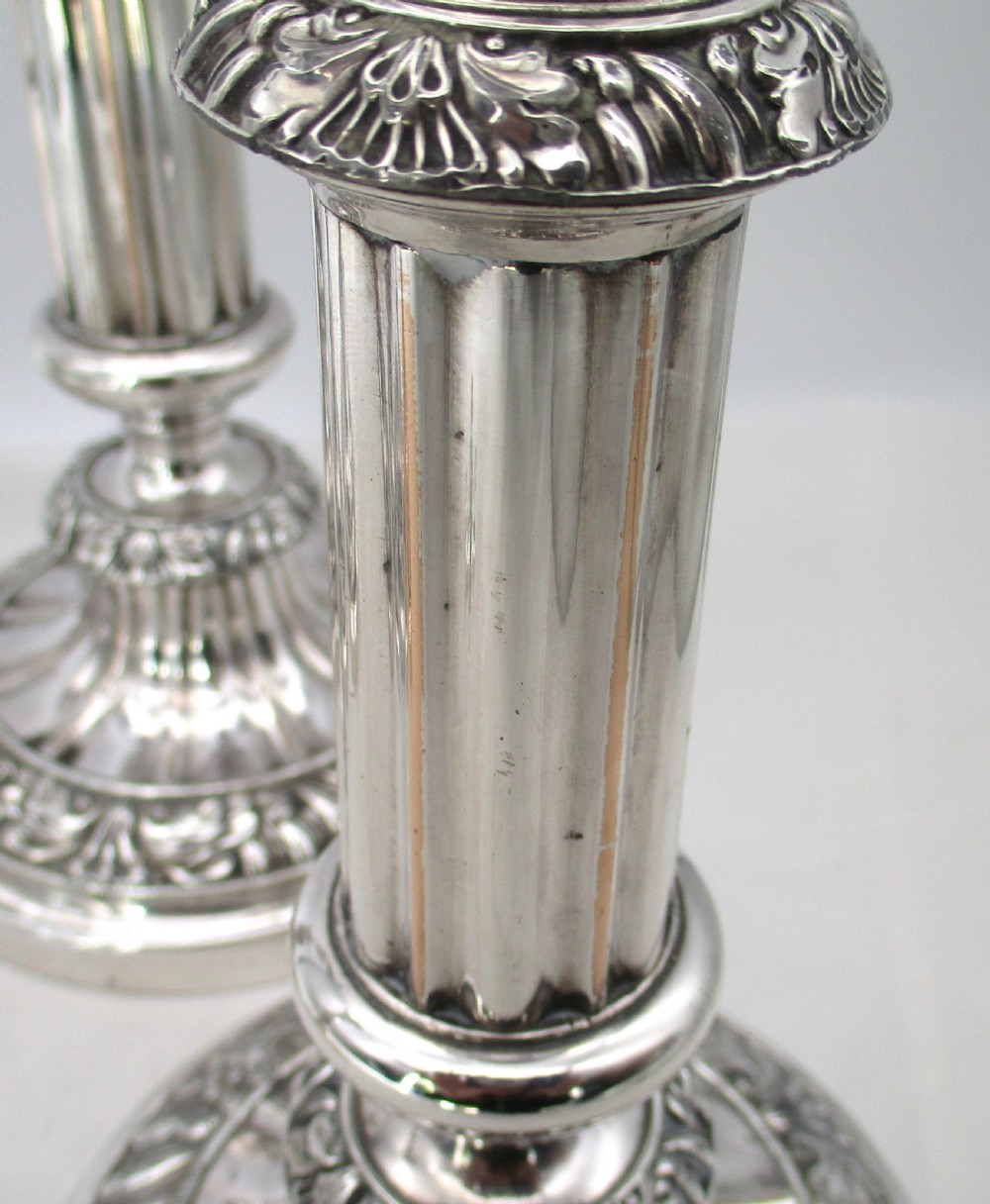 Good Set of 4 Old Sheffield Plated Extending Candlesticks View V