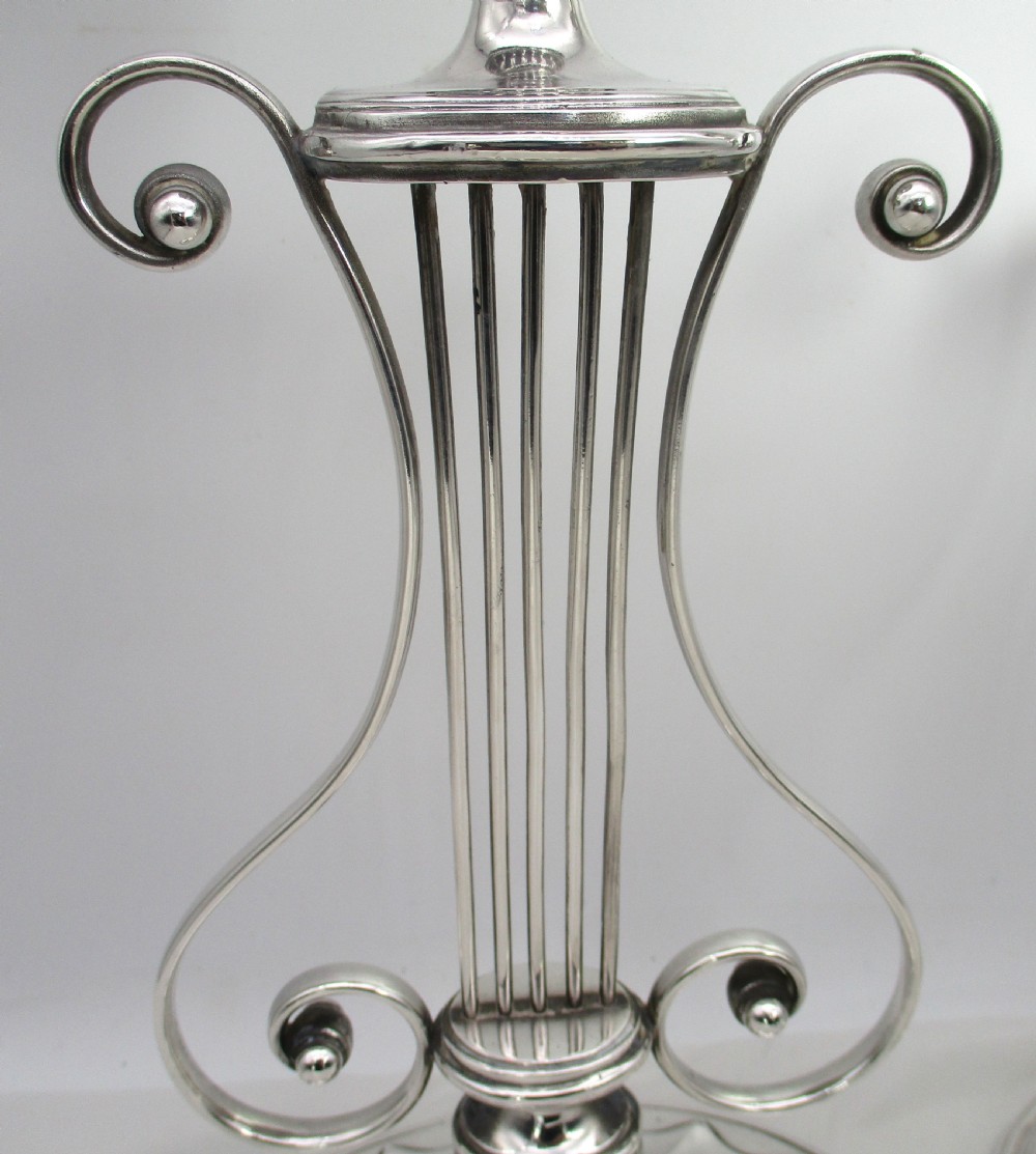 Rare Set of 4 Old Sheffield Plated Lyre Shaped Candlesticks View IV