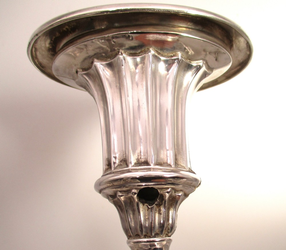 Rare Set of 4 Old Sheffield Plated Lyre Shaped Candlesticks View VIII