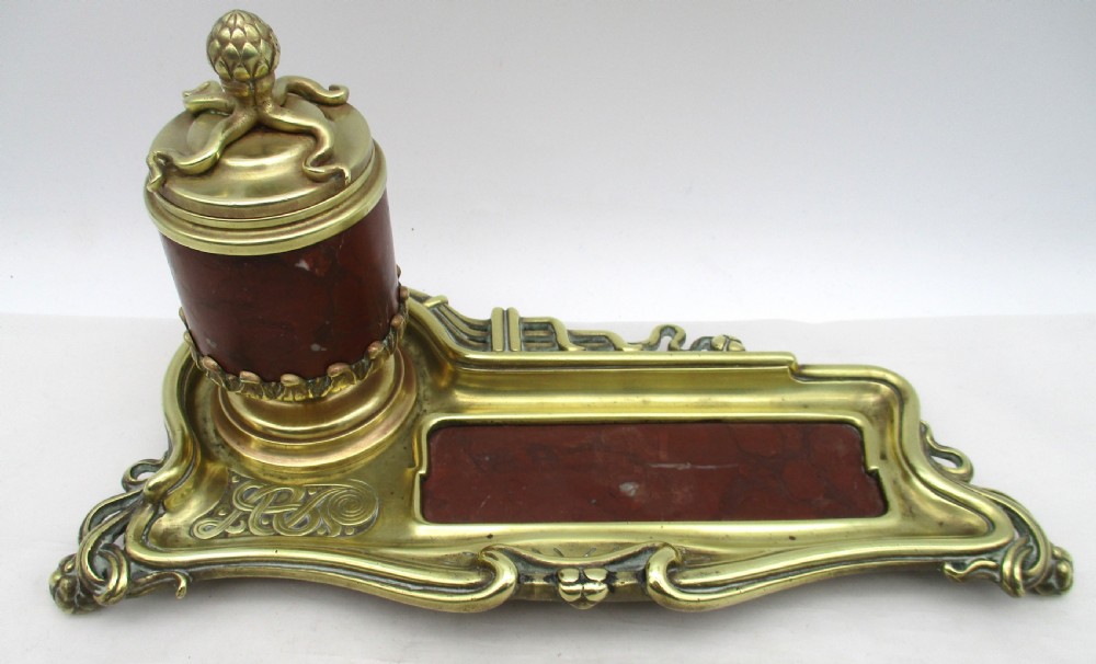 Art Nouveau Brass & Marble Ink Stand  View III