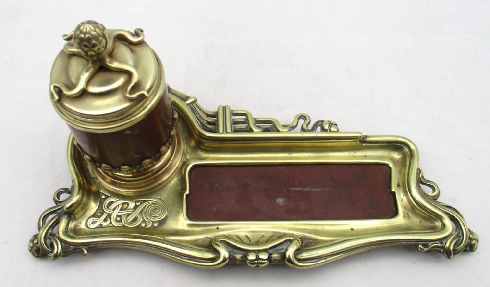 Art Nouveau Brass & Marble Ink Stand  View VII