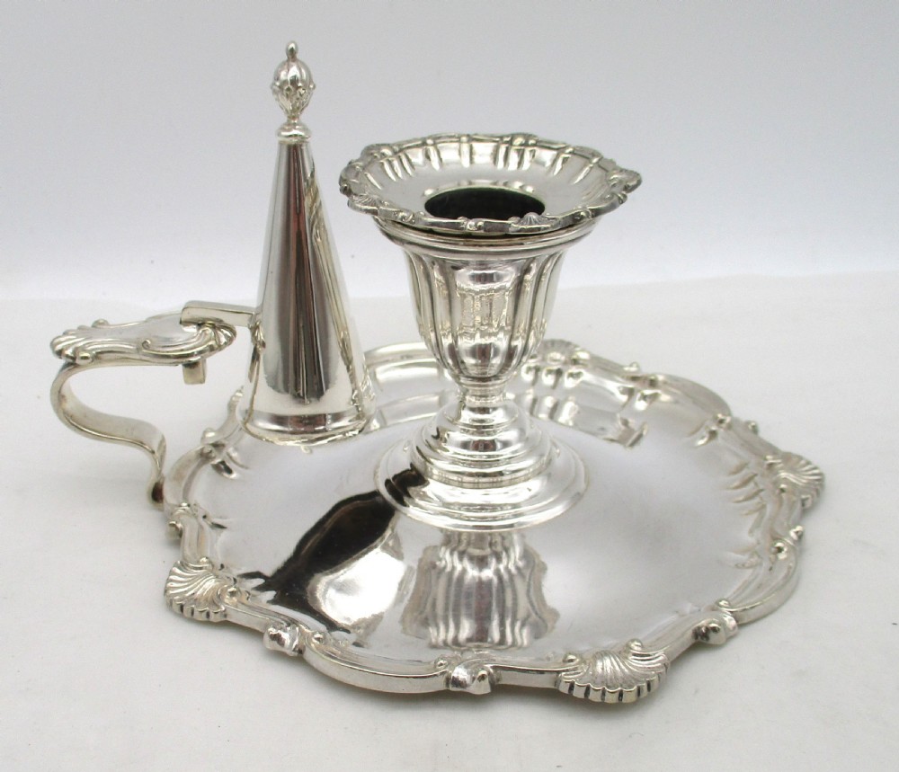Set of 4 late 19th Century Silver Plated Chamber Candlesticks View II