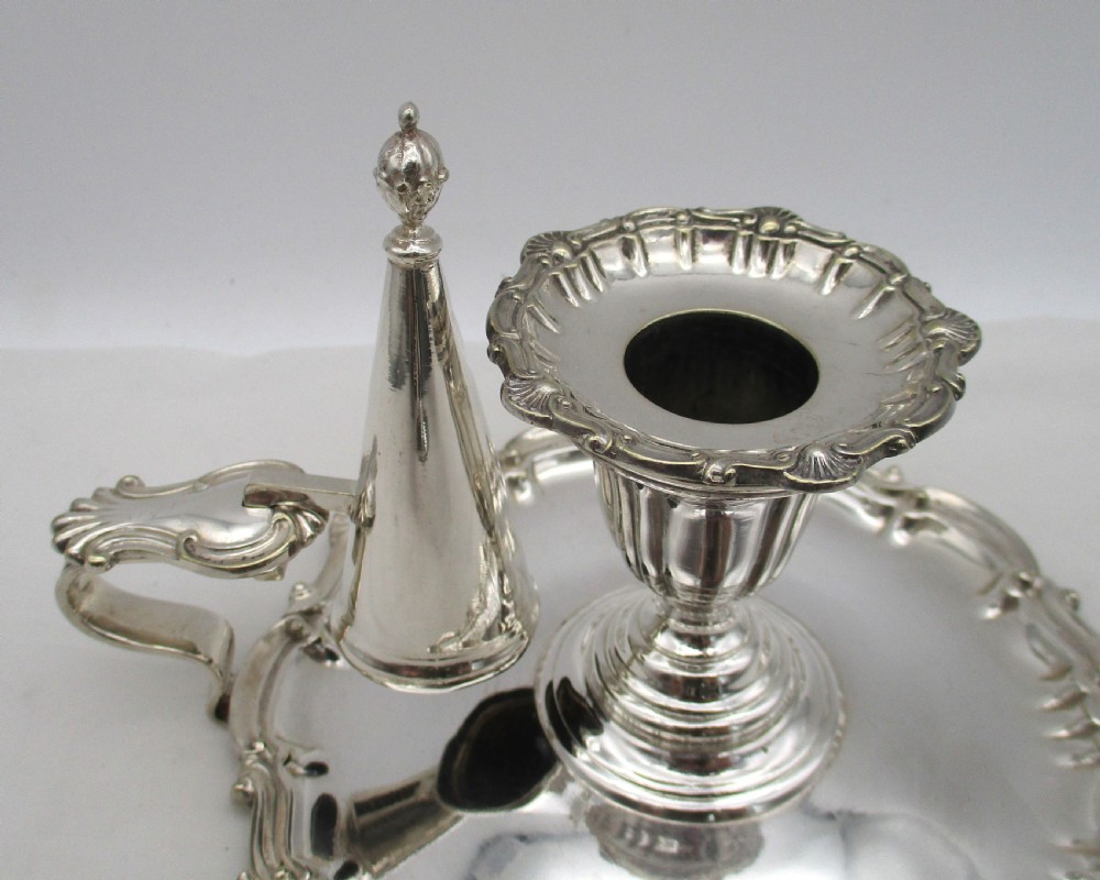 Set of 4 late 19th Century Silver Plated Chamber Candlesticks View III
