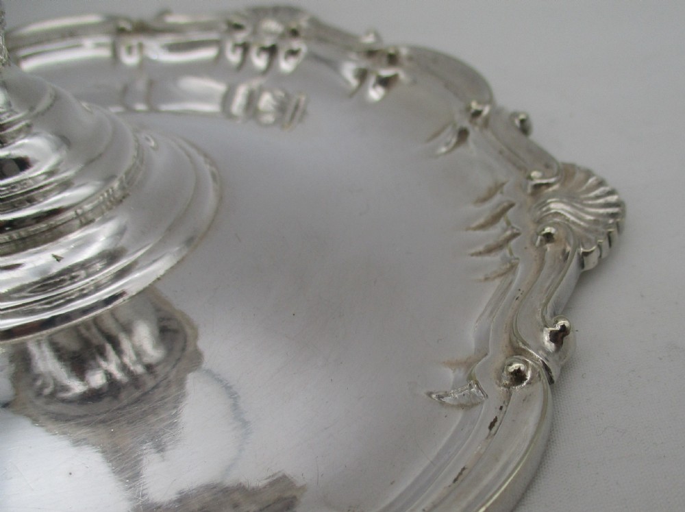 Set of 4 late 19th Century Silver Plated Chamber Candlesticks View IV
