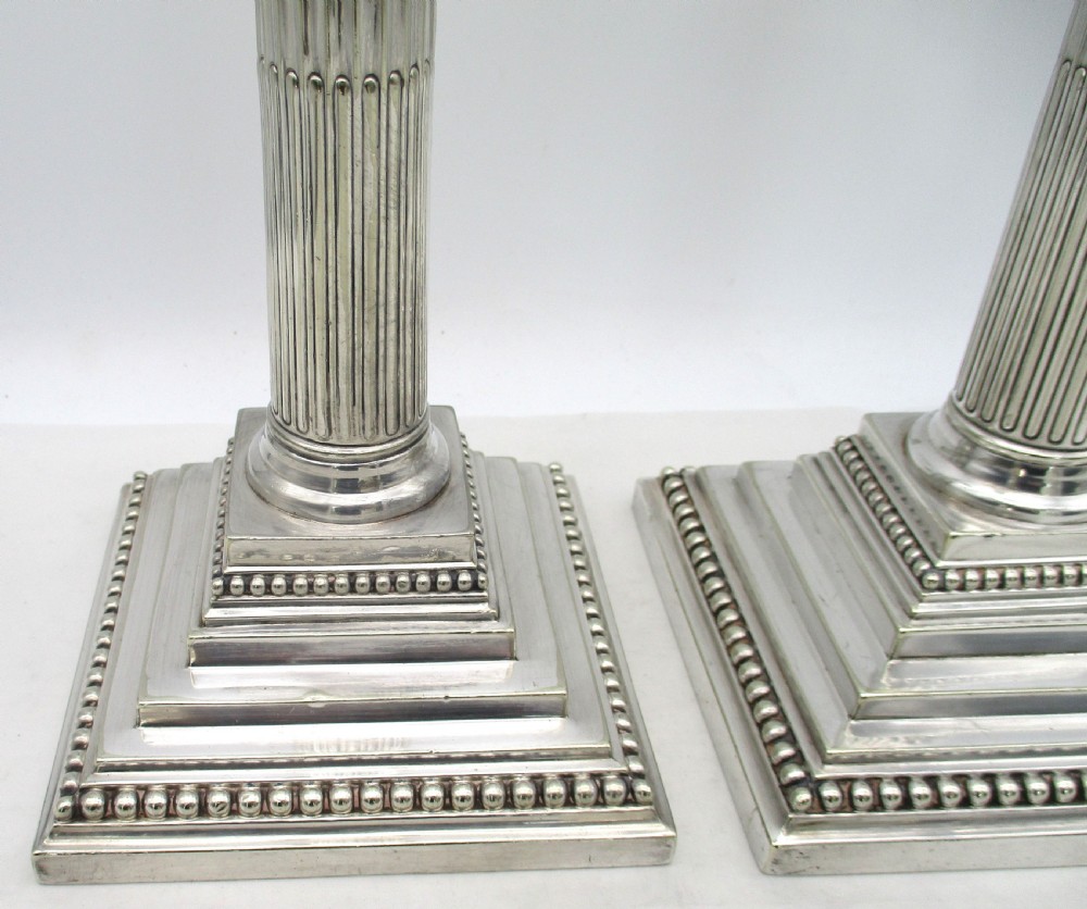 Good Tall Pair of Silver Plated Column Candlesticks by William Hutton View VI