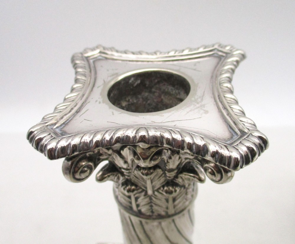 Small Pair of Silver Plated Column Candlesticks by Thomas Bradbury View V