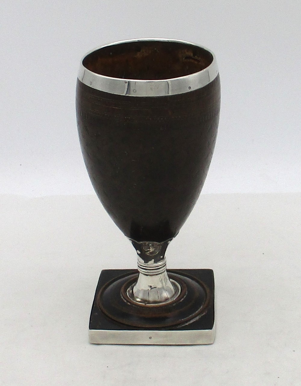 Rare 18th Century Coconut Wine Goblet with Old Sheffield Plate Mounts