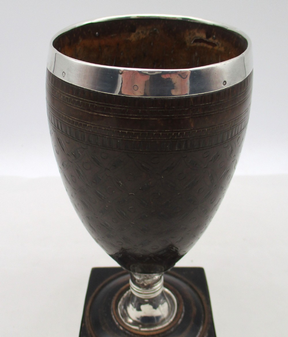 Rare 18th Century Coconut Wine Goblet with Old Sheffield Plate Mounts View IV