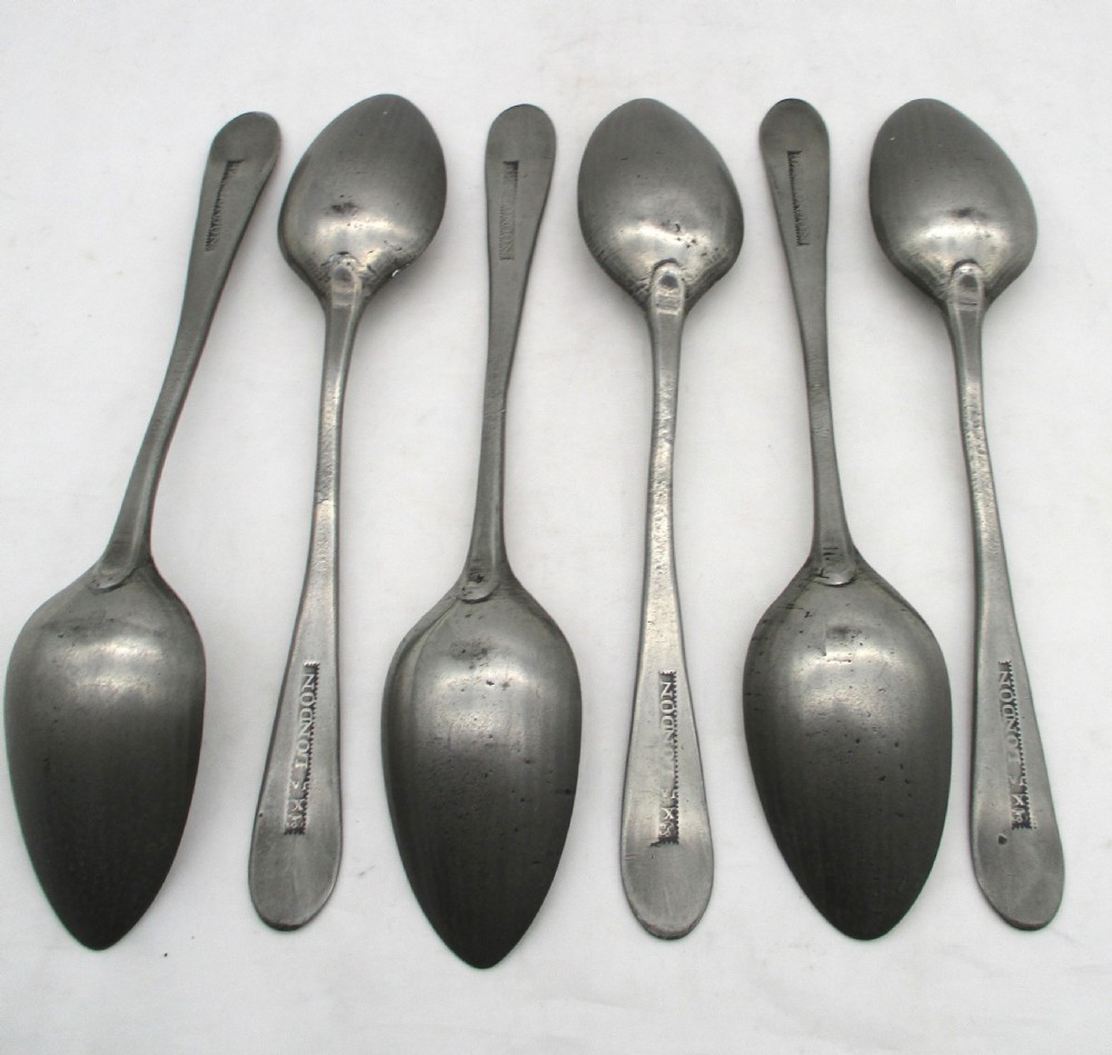 Rare Set of 6 Pewter Serving Spoons c1800