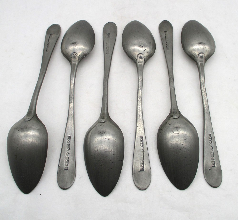 Rare Set of 6 Pewter Serving Spoons c1800 View II