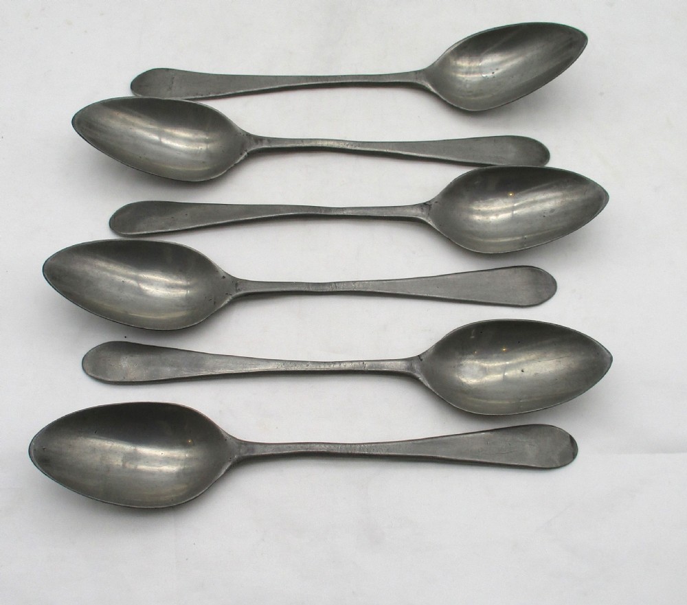 Rare Set of 6 Pewter Serving Spoons c1800 View III