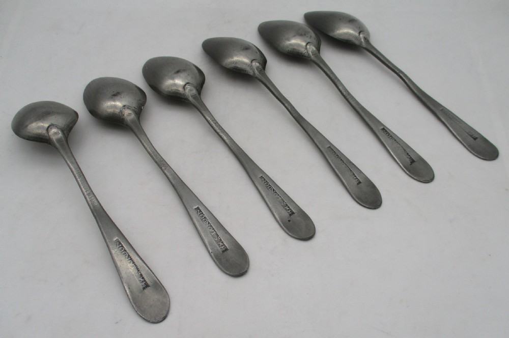 Rare Set of 6 Pewter Serving Spoons c1800 View VII