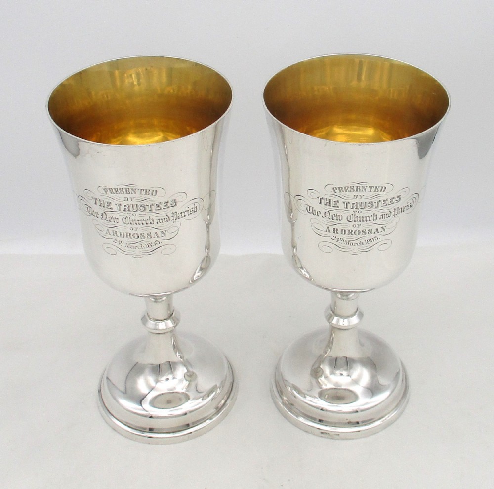 Large Pair of Silver Plated Communion Chalices by Dixons