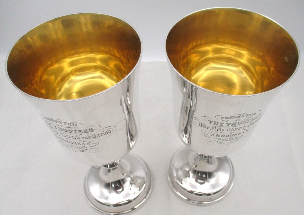 Large Pair of Silver Plated Communion Chalices by Dixons View IV