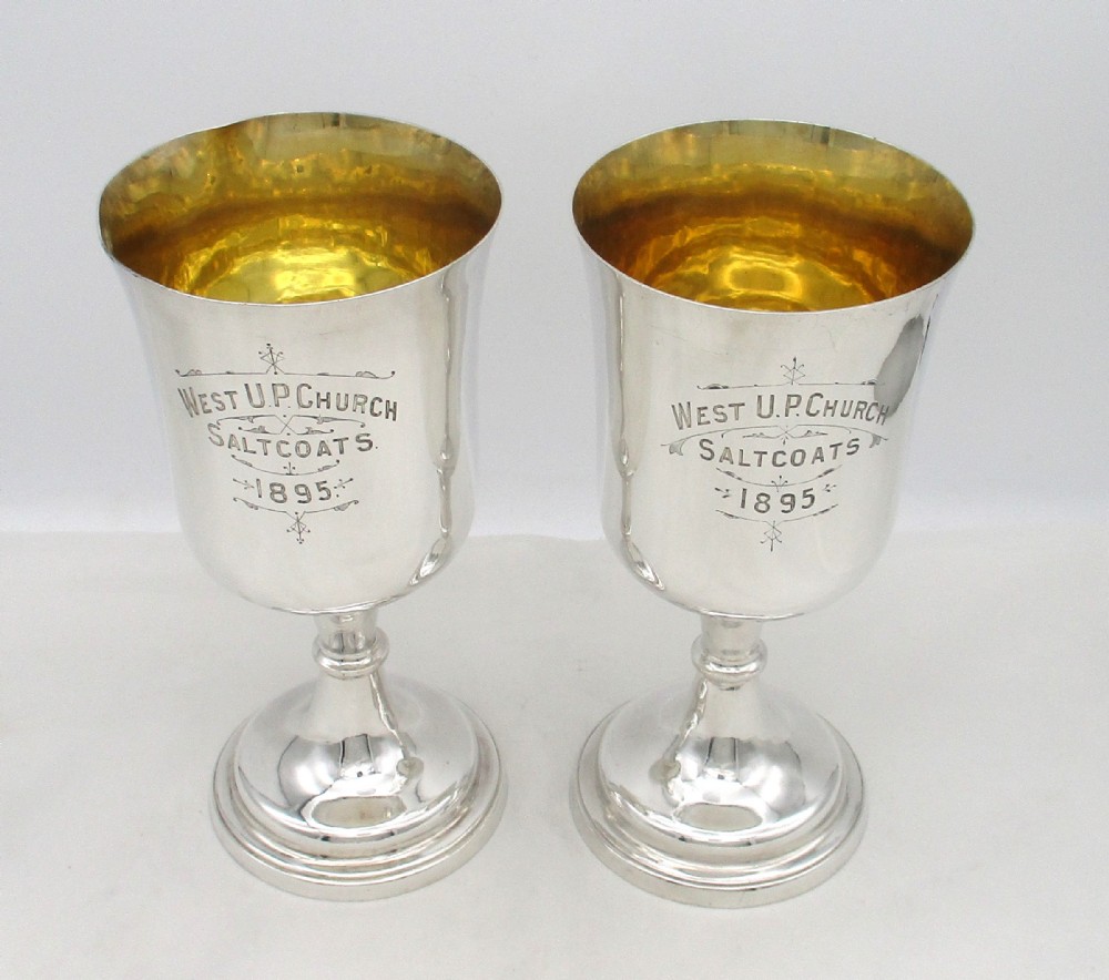 A Good Large Pair of Silver Plated Communion Chalices by Edward & Sons, Glasgow