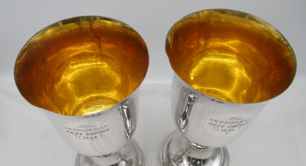 Large Pair of Old Sheffield Plated Communion Chalices 1844 View III