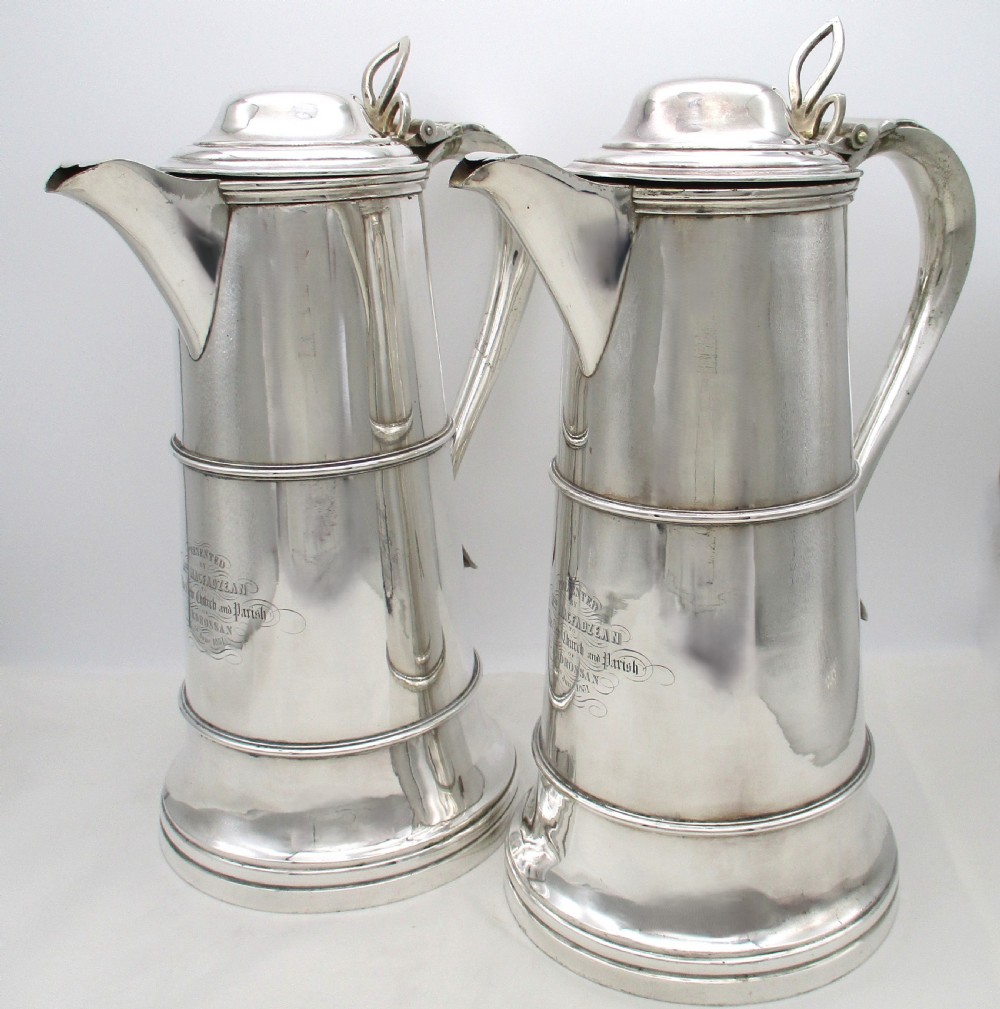Fine Pair of 19th Century Silver Plated Communion Flagons