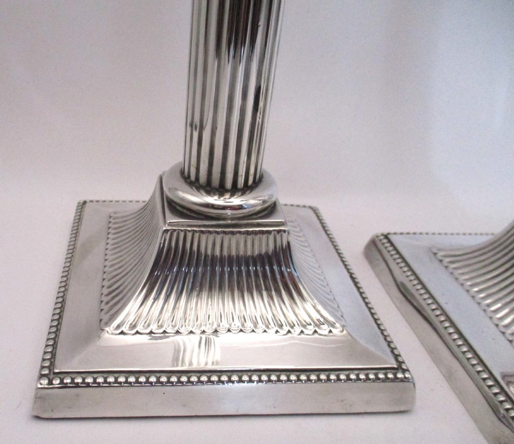 Large Pair of Silver Plated Corinthian Column Candlesticks View IV