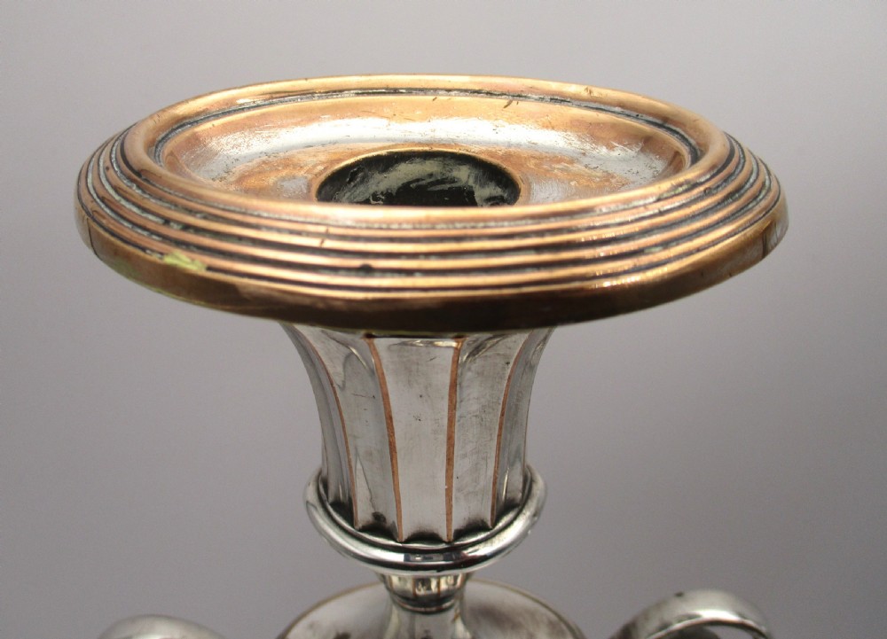 Tall Pair of 18th Century Old Sheffield Plated Lyre Shaped Candlesticks View V