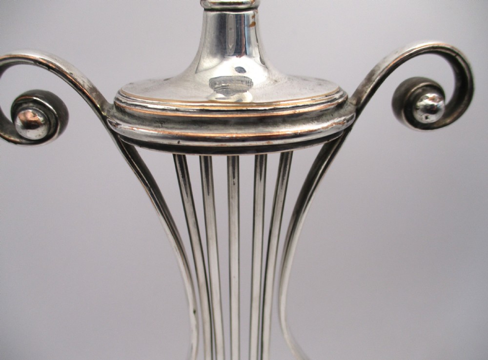 Tall Pair of 18th Century Old Sheffield Plated Lyre Shaped Candlesticks View VI