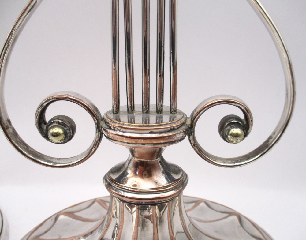Tall Pair of 18th Century Old Sheffield Plated Lyre Shaped Candlesticks View VII