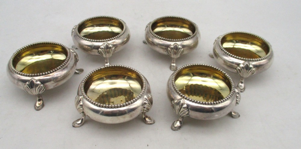 Boxed Set of 6 19th Century Silver Plated Salts & Spoons - Martin Hall View IV