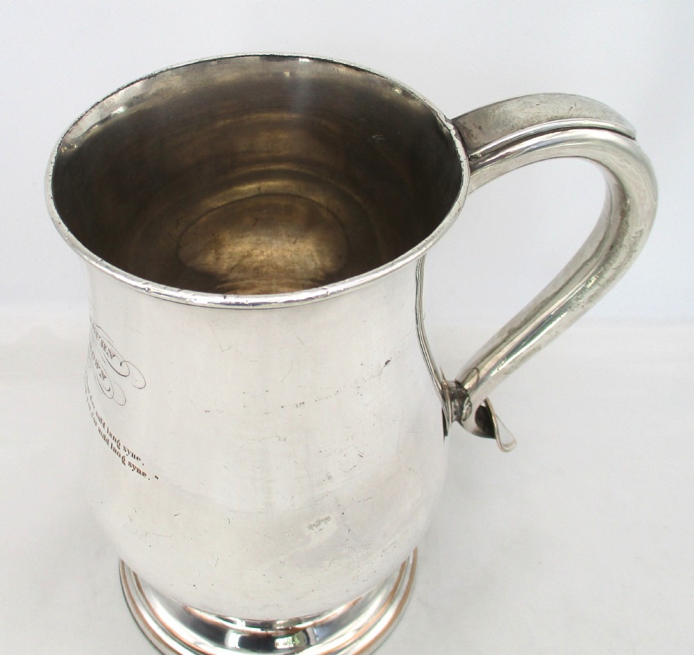 Large Old Sheffield Plated Tankard 1845 - Auld Lang Syne View IV